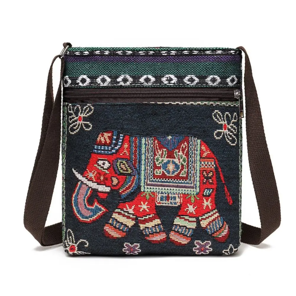 

Embroidery Ethnic Style Crossbody Bag Large Capacity Canvas Cute Elephant Cloth Bag Tote Bag Handbag Animal Shoulder Bag