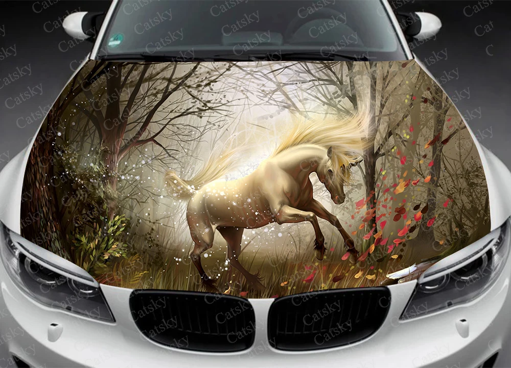 Tempelan grafis mobil hutan Unicorn ajaib stiker Decal vinil pola penutup kemasan kustom DIY stiker decal mesin kap