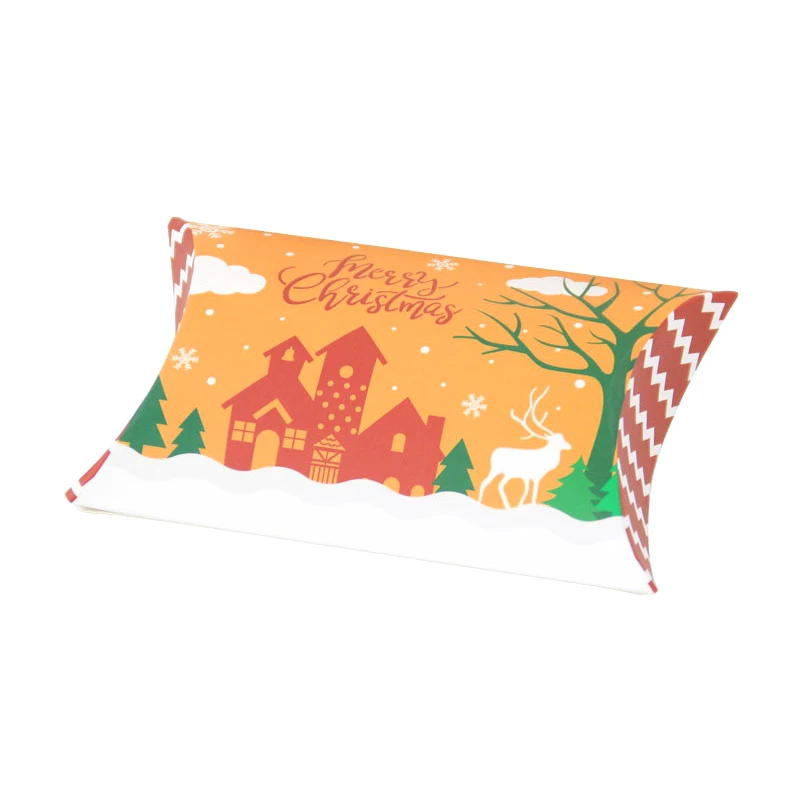 Natal Tema Kraft Papel Travesseiro Caixa De Presente, criativo Xmas Favor Candy Caixas, Embalagem Sacos De Presente, Ano Novo Festa Suprimentos, 10Pcs