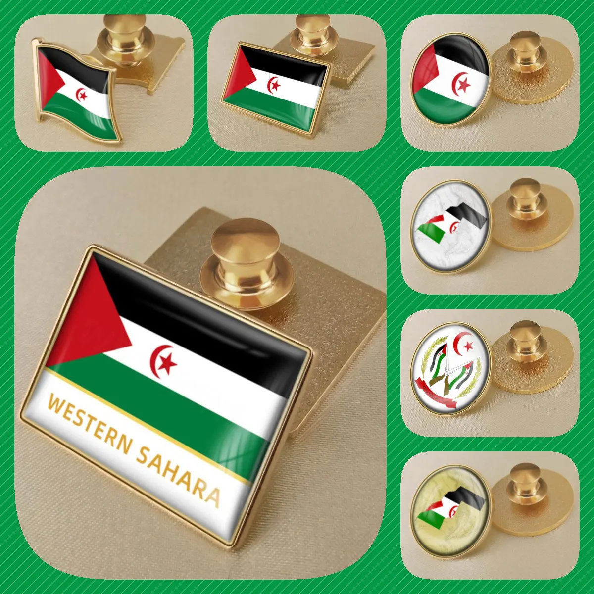 Western Sahara Flag National Emblem Brooches Badges Lapel Pins