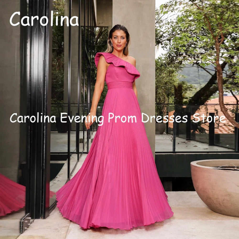 

Carolina Chiffon A-line One-shoulder Arab Ruffle Prom Gown Floor Length Saudi Evening Formal Elegant Party Dress for Women 2023