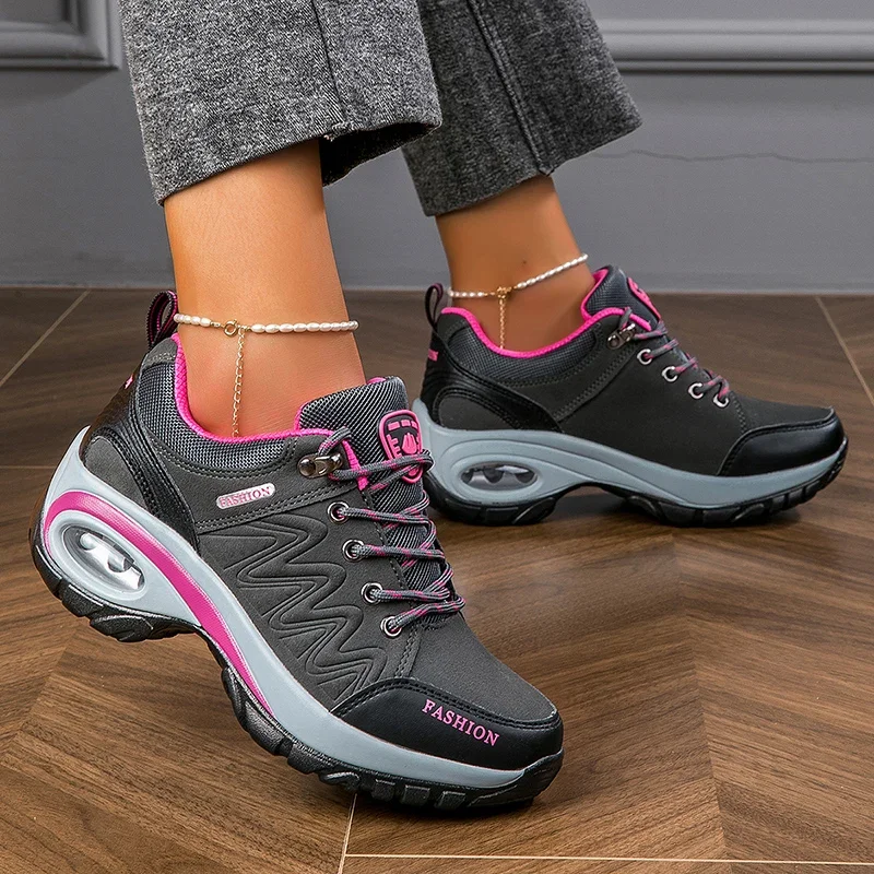 Women Sports Shoes Platform Leather Sneakers Waterproof Fashion Outdoor Hiking Non-Slip Casual Walking Shoes Women Footwear