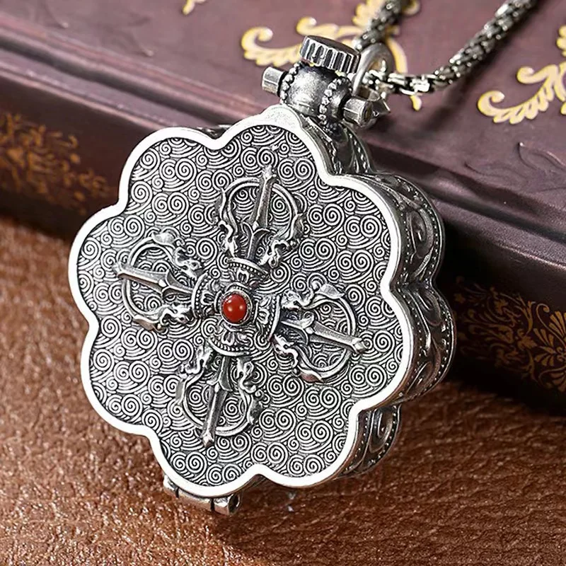Vintage Ethnic Style Auspicious Eight Treasures Pendant Necklace Mantra Gawu Box Necklace Good Lucky Jewelry Accessories