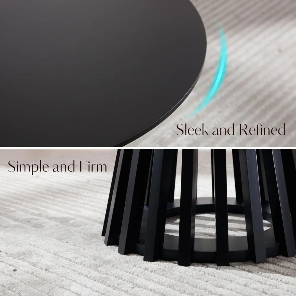 43.5" High Round Bar Table, Modern Wood Cocktail Table with Columnar Wooden Strips Base