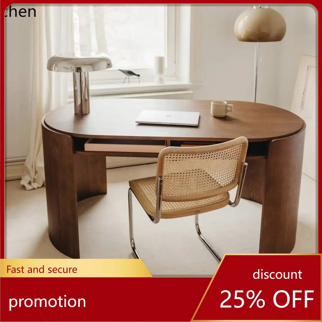 HXL Solid Wood Oval Desk Office Computer Table Simple Irregular Writing Desk