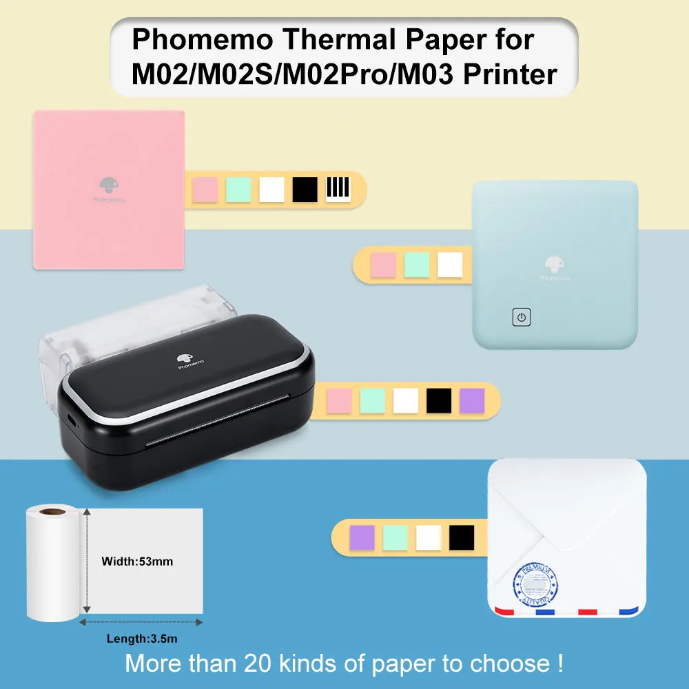 Phomemo M02 Thermal Paper Roll Self-adhesive Thermal Paper BPA Free Printing Thermal Sticker for M02/M02S/M02Pro Mini Printer