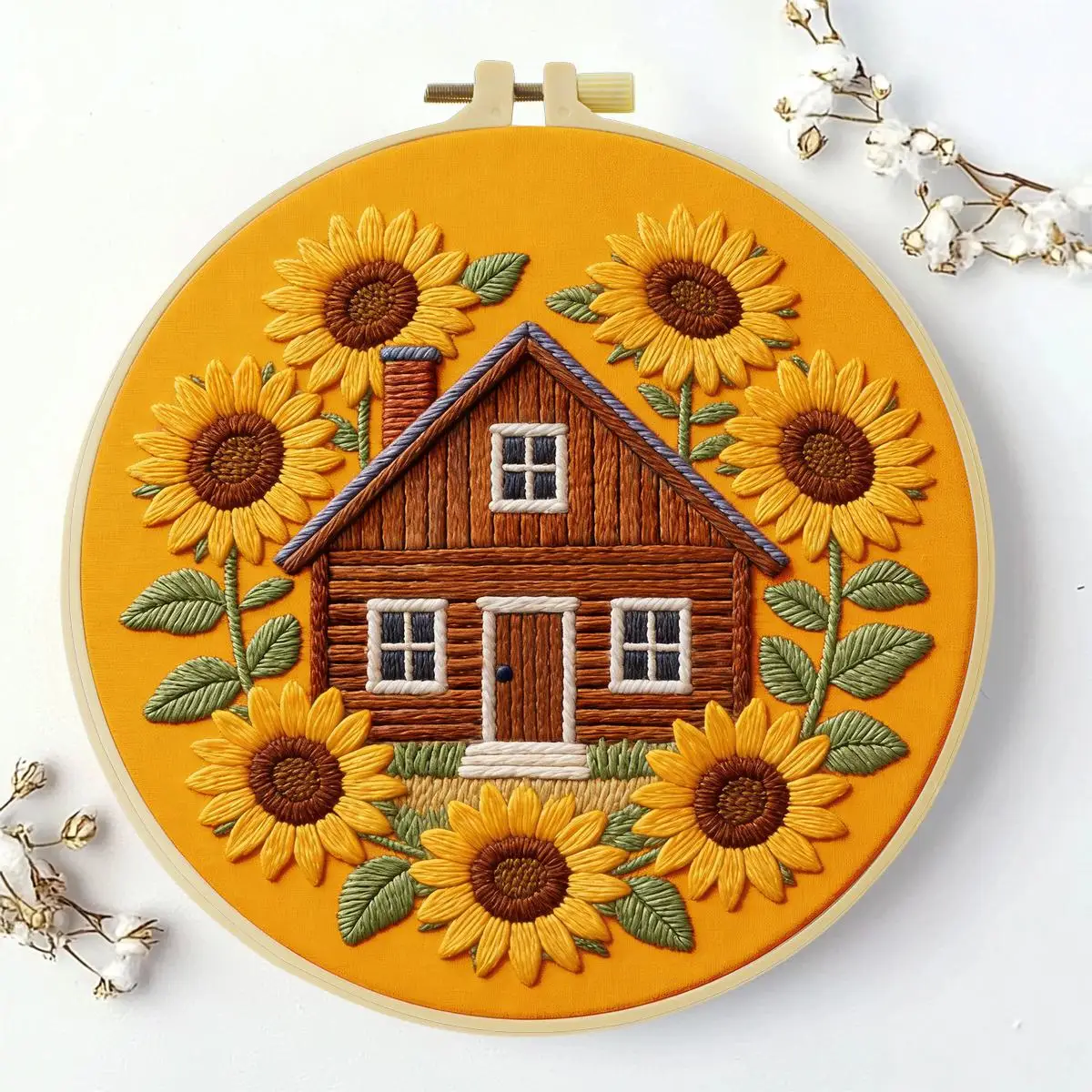 1 Stück 20X20CM/15X15CM 7,87/6,3 Zoll Sonnenblumen-Stickerei-Starter-Kit für Zuhause DIY-Kit DIY-Stickerei-Set Handarbeiten Nadelkunst – Detail 3