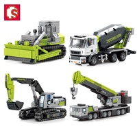 Engineering Building Blocks City Construction Children Toy Cement Mixer Truck Crane Excavator Mini Bulldozer for Boy Gifts