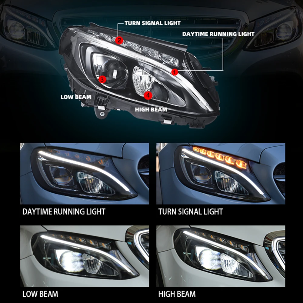 For Mercedes Benz class C W205 Headlights 2015-2018 Head Lamp Auto Accessories A2059067303 A2059067403