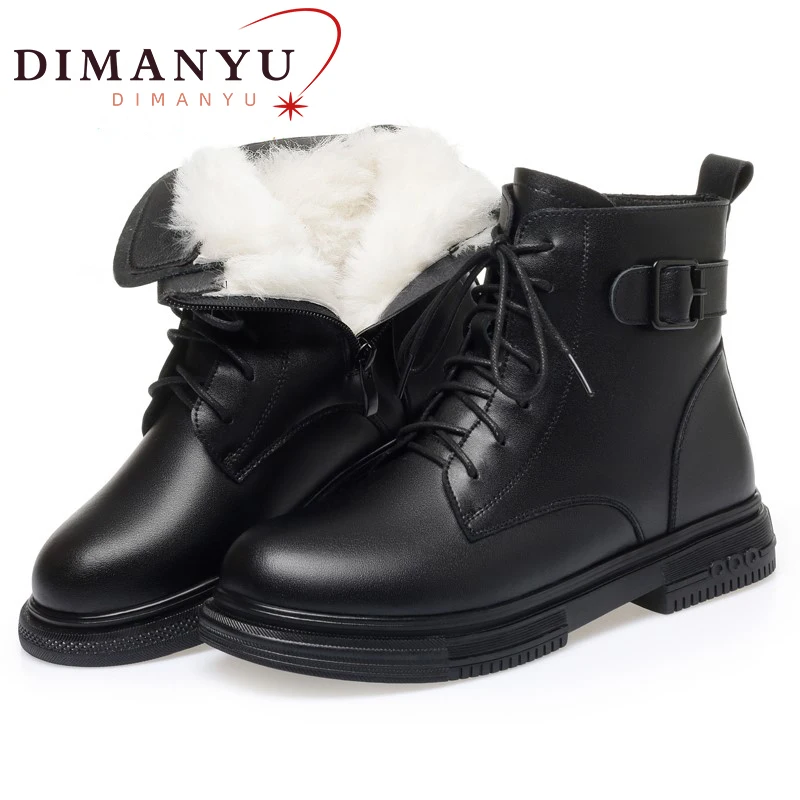 

Women's Ankle Boots 2024 Winter New Real Leather Lace Female Boots Large Size 41-43 Soft Soled Non-slip Ladies Shoes