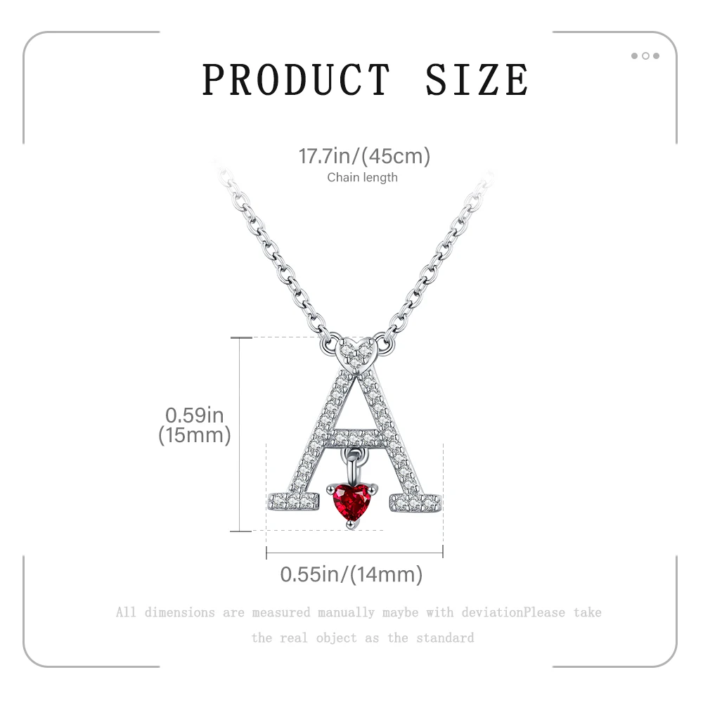 925 Sterling Silver Minimalist Initial A Necklace Red Heart Pendant Necklace Personalized Anniversaries Jewelry Gifts For Women