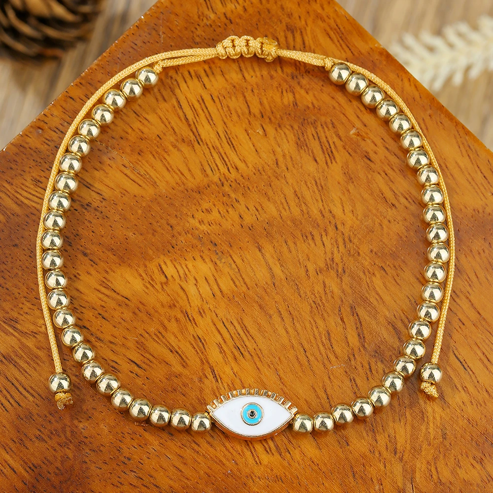 

Devil Eye Heart Bracelet For Women Imitation Pearl Bead Handmade Woven Rope Beaded Jewelry Spiritual Gift