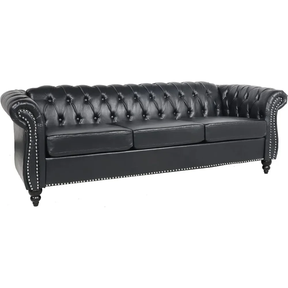 Chesterfield Sofa, Classic Tufted Upholstered Leather Couch, Modern 3 Seater Couch Furniture with Tufted Back for Living Room