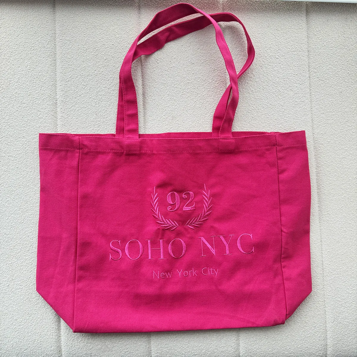 92 Soho NYC Letters Embroidered Women Canvas Shoulder Bag Vintage Style Ladies Street Shopping Bags Cotton Cloth Fabric Handbags