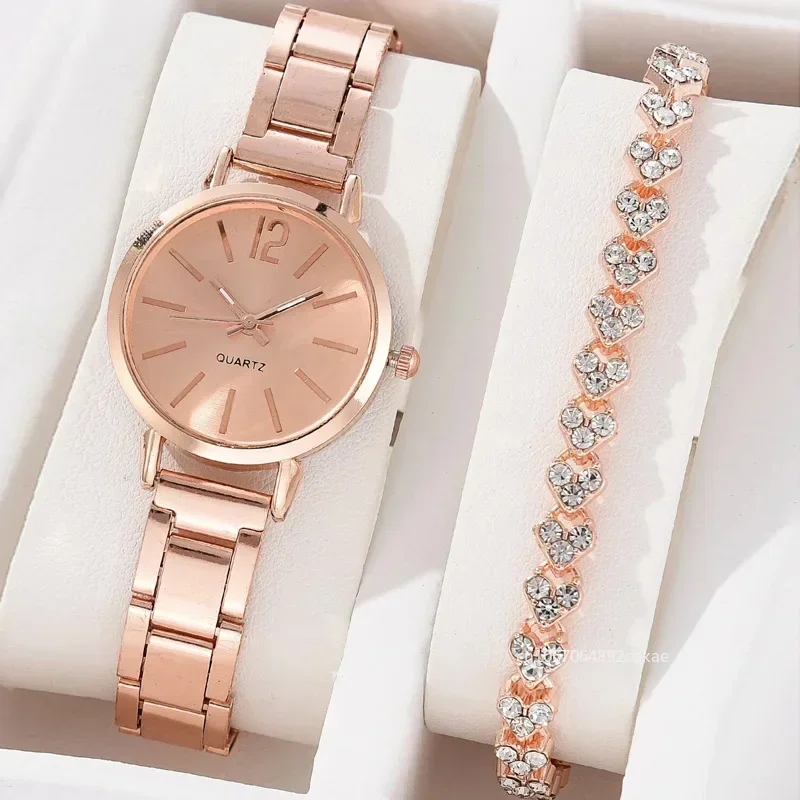 Reloj Digital de aleación para Mujer, pulsera de cuarzo con 2 piezas, de lujo