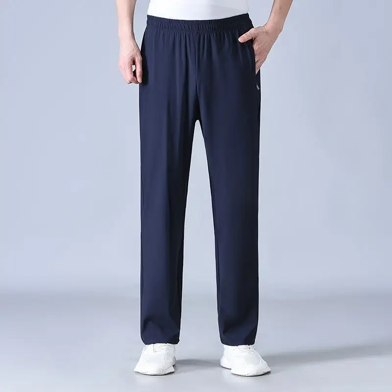 

Men's Elastic Waist Straight Leg Pants Lightweight Breathable Casual Trousers for Daily Wear