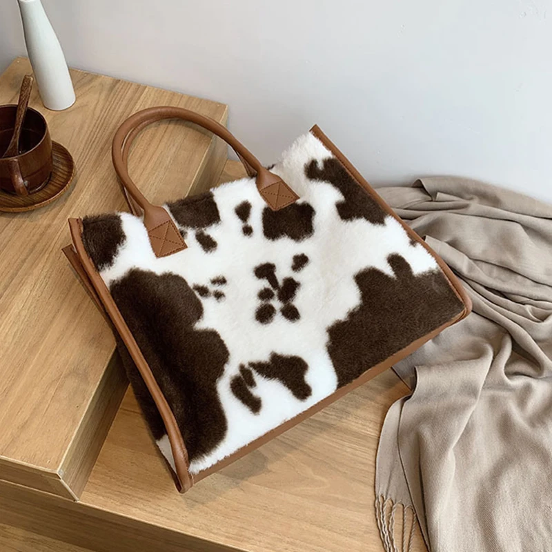Frauen Weiche Plüsch Handtasche Neue Winter Leopard Kuh Druck Tragetaschen Weibliche Pu Leder Unterarm Taschen Pelzigen Flauschigen Schulter Tasche – Detail 16