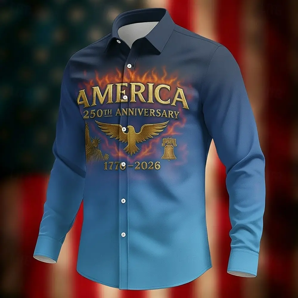 Men's Eagle Patriotic shirt  Anniversary Shirt Button Up Shirt Long Sleeve Vintage Retro Holiday Casual Daily Spring Fall