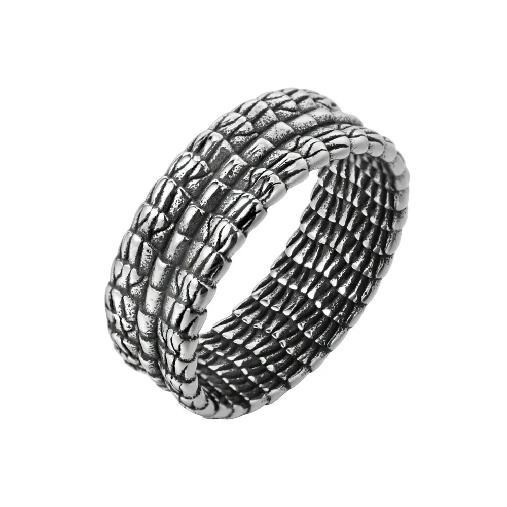 Punk Rock Titanium Steel Python Skin Pattern Round Finger Rings for Men Jewelry Size 7-13