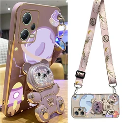 note12 12s Space Bear Lanyard Holder Case For Xiaomi Redmi Note 12 12s Pro Plus redmi 12 12C 4G 5G Crossbody Strap Stand Cover