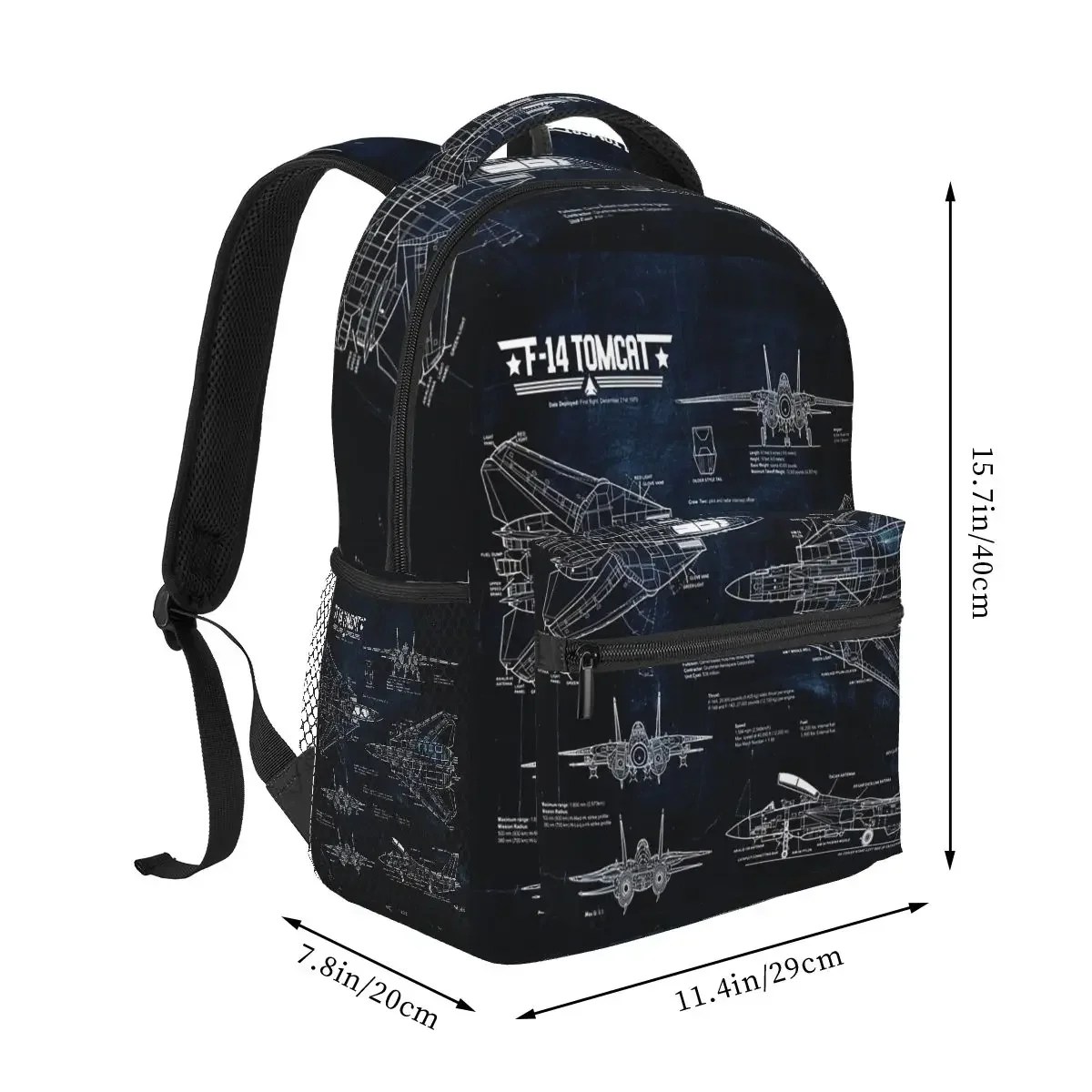 Tomcat F-14 Blueprint Tapestry USAF Navy Backpacks Boys Girls Bookbag Students School Bags Cartoon Laptop Rucksack Shoulder Bag