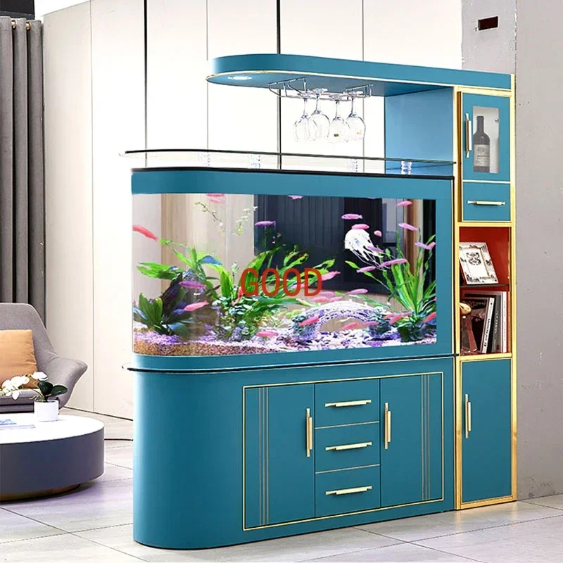 Fish Globe Living Room Wine Cabinet Household Large Subareas Screens Glass Change Water Ecological Bottom Filter Floor Aquarium