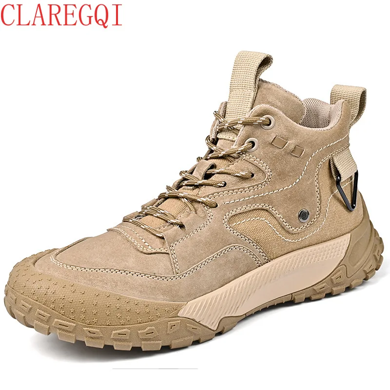 OutdoorHigh Top Mens Leather Boots Comfortable And Wear Resistant Site Work Boots Anti Slip Mountain Climbing Boys Walking Boots