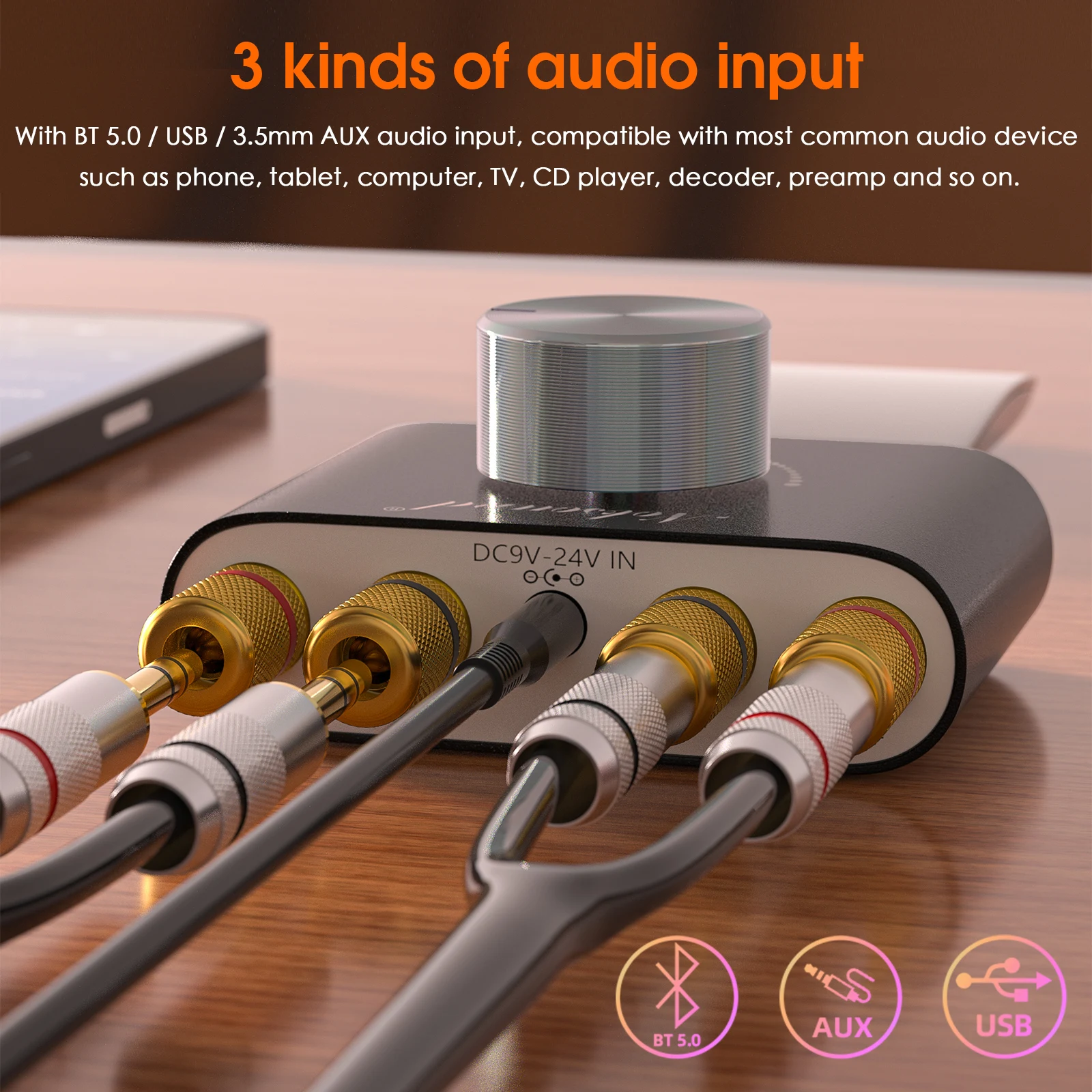 Douk Audio HiFi Bluetooth 5.0 Leistungsverstärker Mini TPA3116 Digital Class D Schreibtisch Stereo Audio Amp für Zuhause Auto 50W + 50W