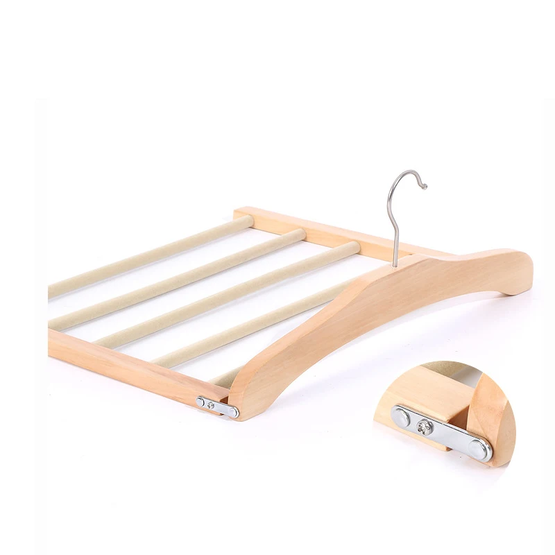 New Foldable 5-Tier Wood Pants Rack, Space-Saving Closet Organizer for Jeans, Leggings Clothes Organizer Hanger Magic Pants Rack