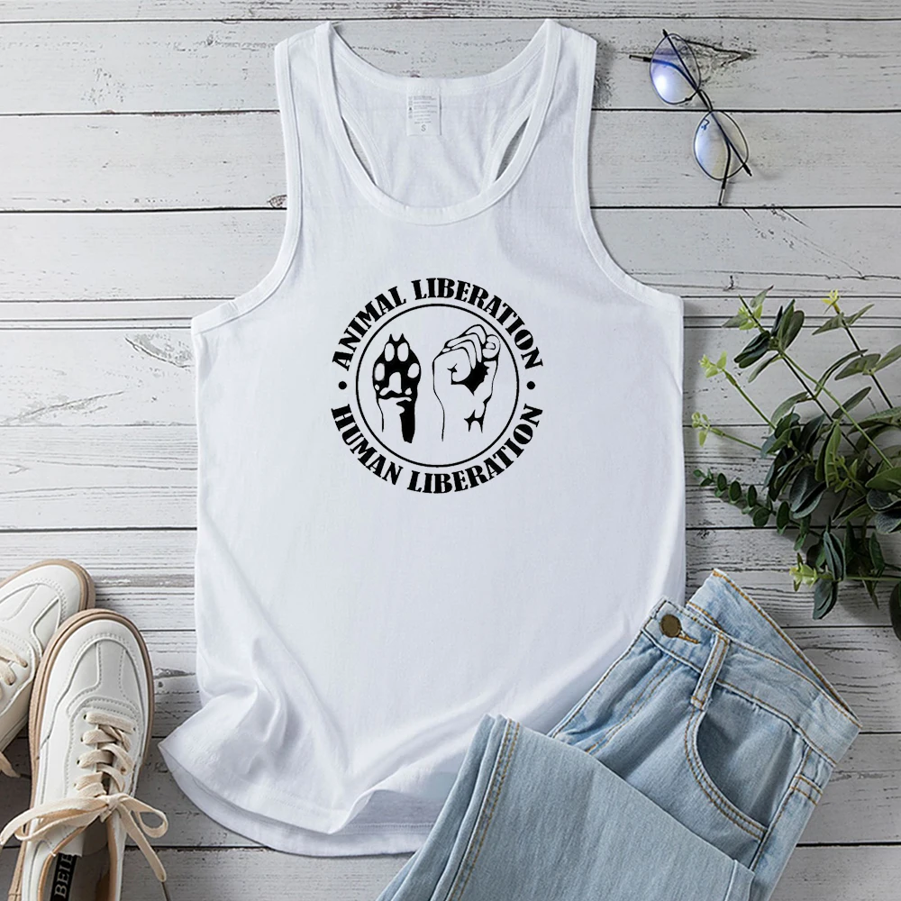 Seeyoushy ANIMAL LIBERATION HUMAN LIBERATION Independent Liberation Print New Summer O-neck Women's Tank Top Y2K Aesthetic Top