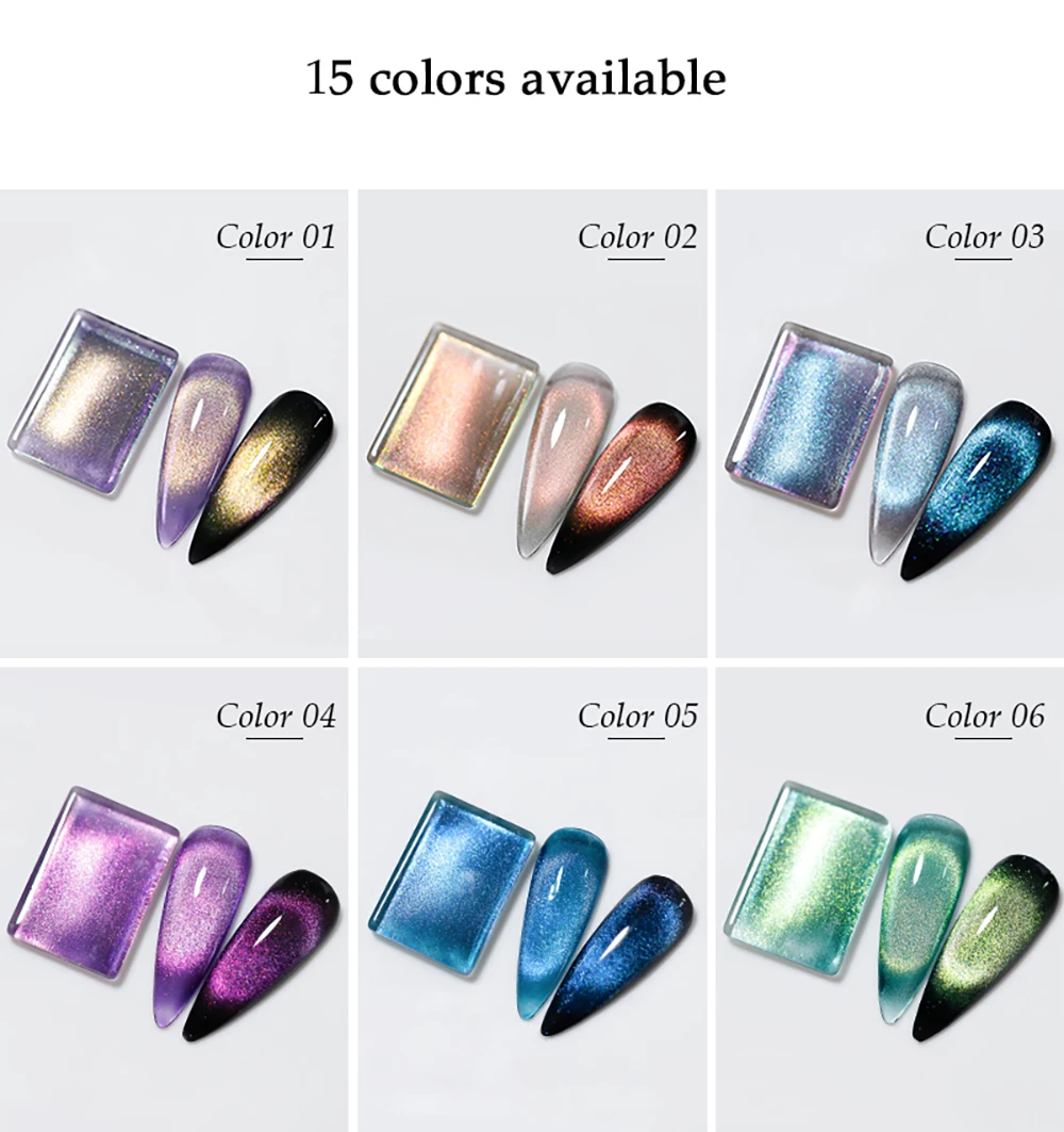Vendeeni 15 Farben/Set Kristall-Katzenaugen-Gel-Nagellack Magnetischer UV-Soak-Off-Gel-Lack 9D Aurora Katzenaugen-Nagelkunst-Gel-Lack – Detail 9