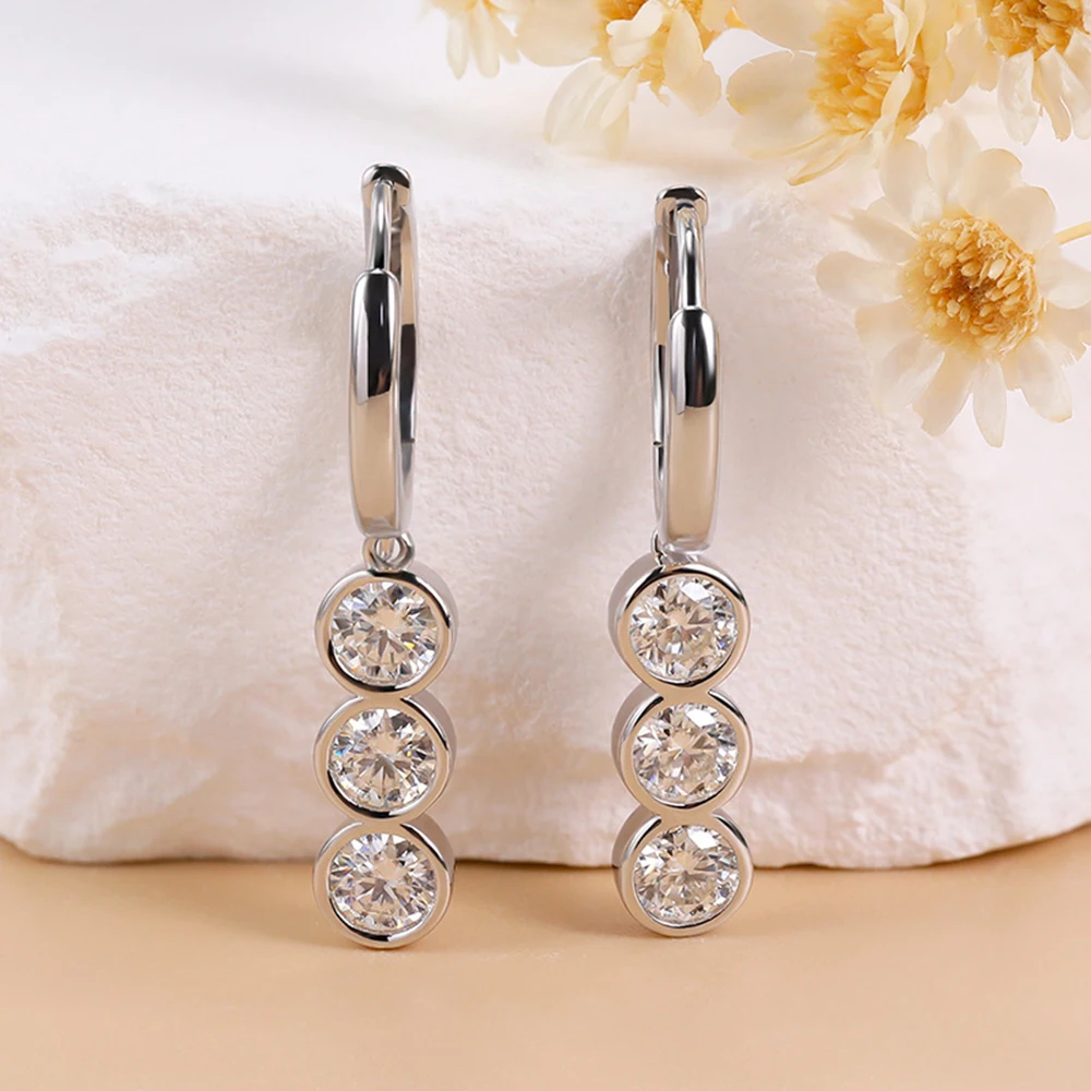 Three Moissanite Diamonds Earrings For Women Iced Out Silver S925 Ear Studs Pass Tester Hip Hop Jewelry Free Shipping With GRA