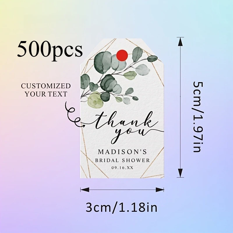 Custom Bridal Shower Thank You Hang Tags 500Pcs (3x5cm) - Custom Text, Eucalyptus Floral, Gift Tags (No String) - view 4
