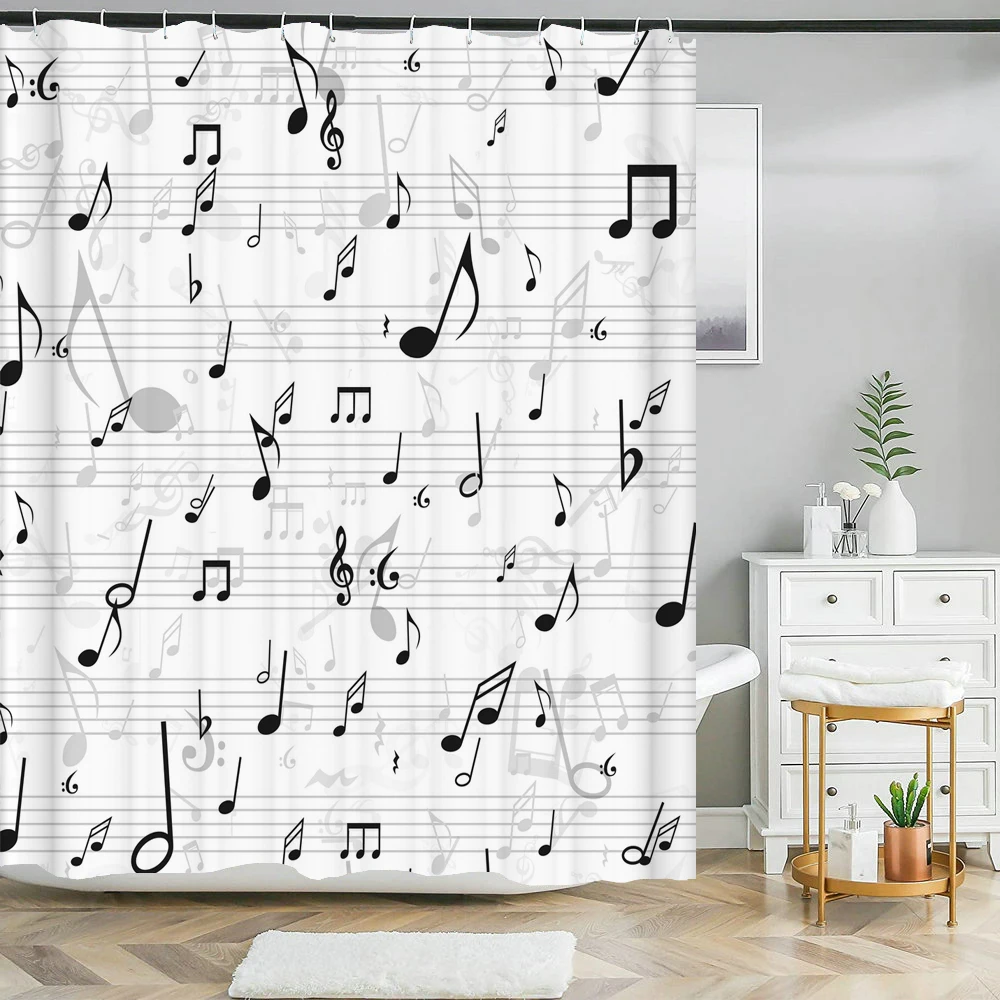 3D Music Rock style Printed Shower Curtains Bathroom  Frabic Waterproof Polyester Bath  Home Decoration with Hooks