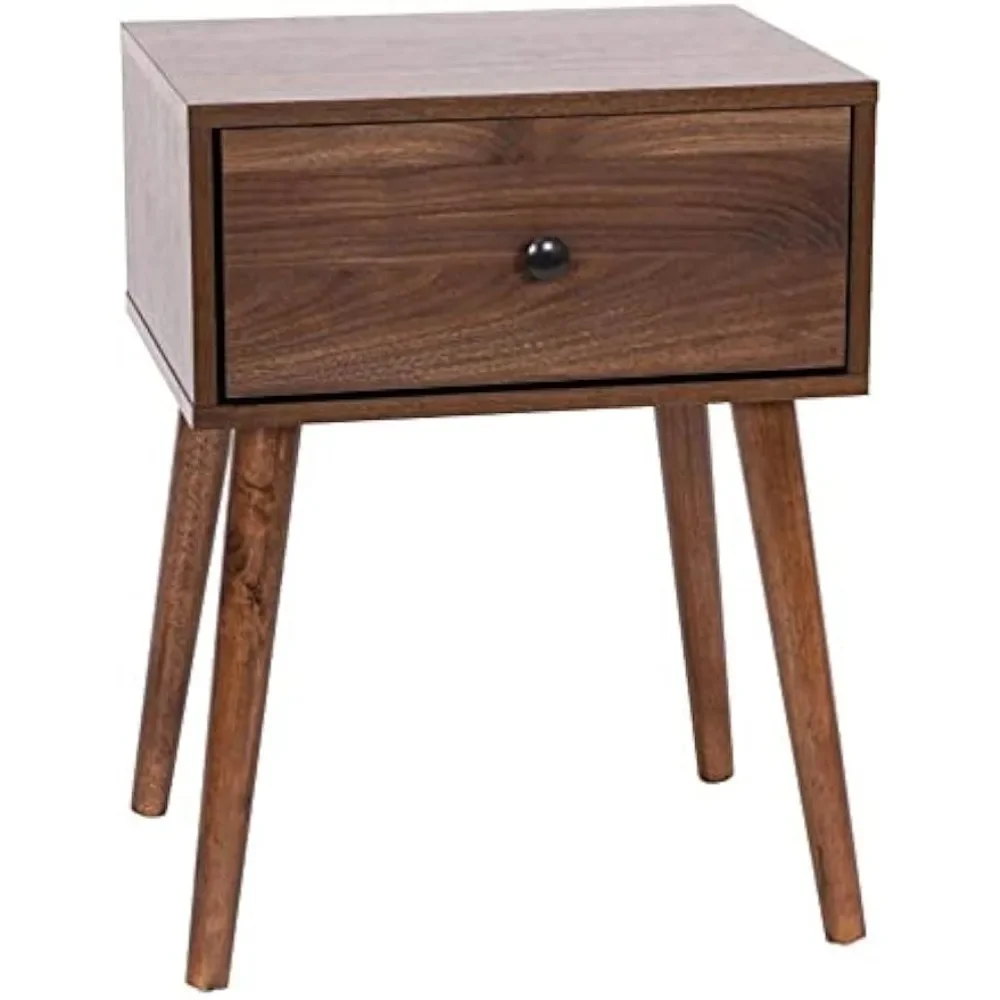 

Hatfield Mid-Century Modern Wood Nightstand - Dark Walnut Wood Grain Finish- Soft Close Storage Drawer