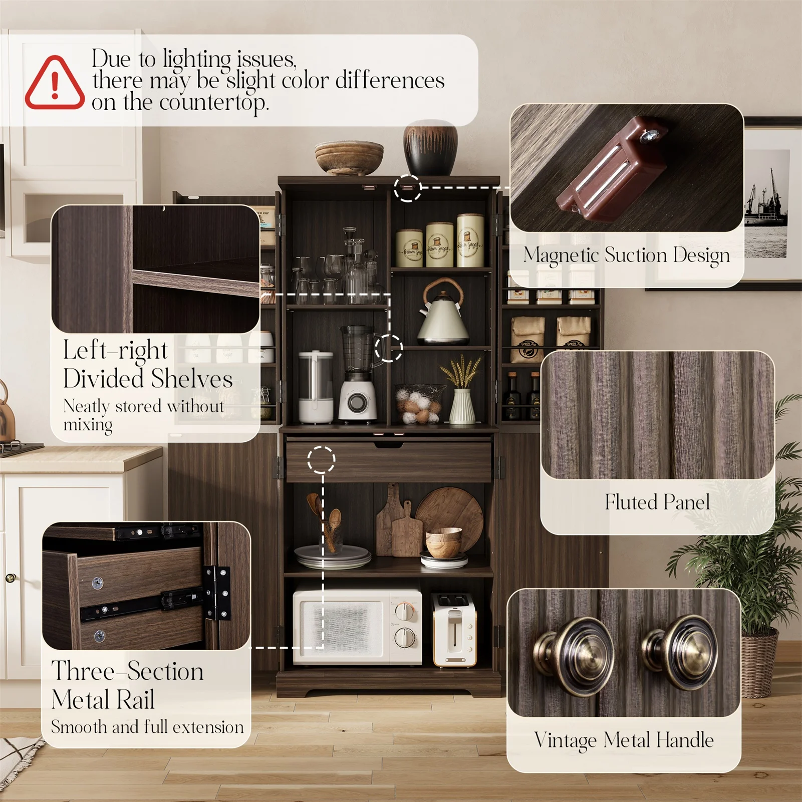 خزانة مخدد للمرأة الحامل خزانة حديثة لمنتصف القرن 70 بوصة خزانة تخزين طويلة مع أرفف قابلة للتعديل للأبواب، أثاث خزانة #3