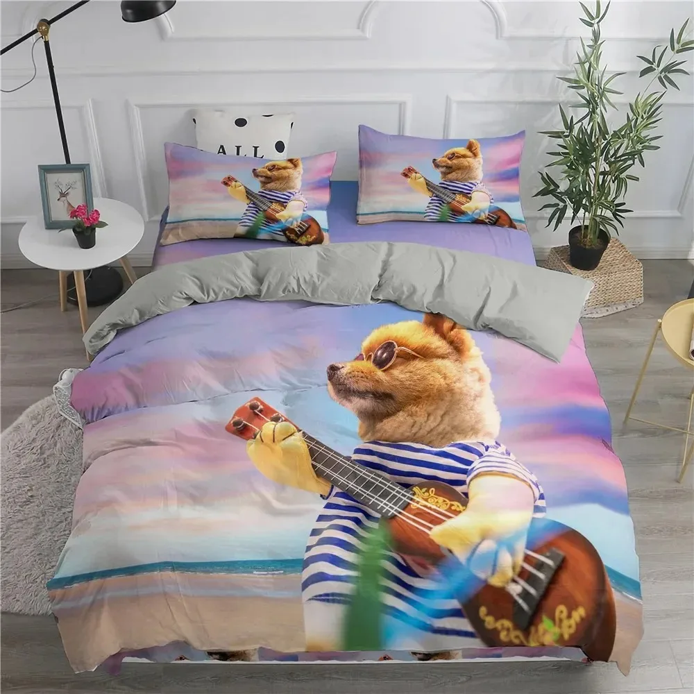 Pomeranian Dog King Queen Duvet Cover Puppy Bedding Set for Teens Adults Pet Animal Colorful Sky Polyester Quilt Cover