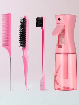 4Pcs Slick Back Hair Brush Set with Spray Bottle, Edge Brush, Rat Tail Comb & Teasing Brush, Hair Styling Tools for Smoothing Ba 1