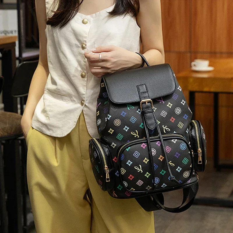 حقيبة ظهر نسائية عصرية بنمط مطبوع كاجوال برباط حقيبة مدرسية للاستخدام اليومي للتنقل للسيدات