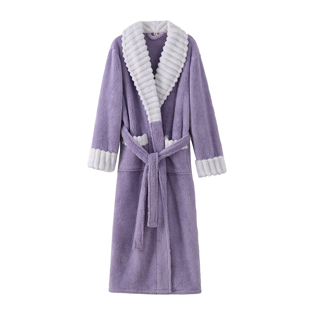 Winter New Flannel Long Robe Women's Sleepwear Kimono Gown Bathrobe Thicken Warm Coral Fleece Nightgown Nightwear Loose Homewear