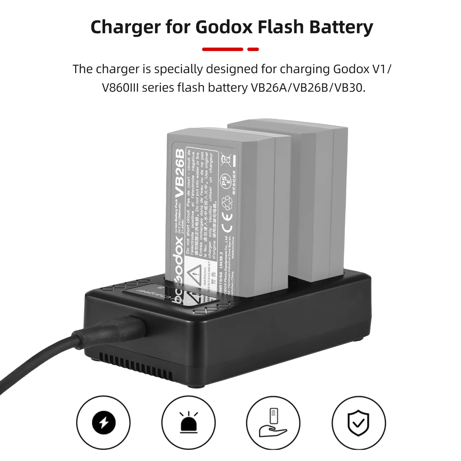 Portable 2-slot Battery Charger for Godox V1/ V860III Series Flash  Batteries VB26A/VB26B/VB30 - view 4