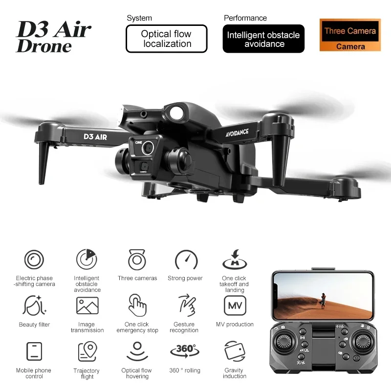 D3 Mini Drone  4K Professional Dual HD Camera Portable Aerial Photography Brushless Motor Foldable Quadcopter Helicopter Toy