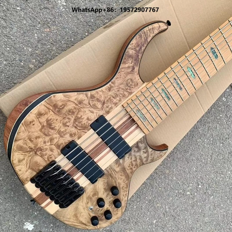 Professional 6/7-String Electric Bass Guitar Active Pickup Rosewood Fingerboard Conjoined Neck Body Maple Mahogany for Music