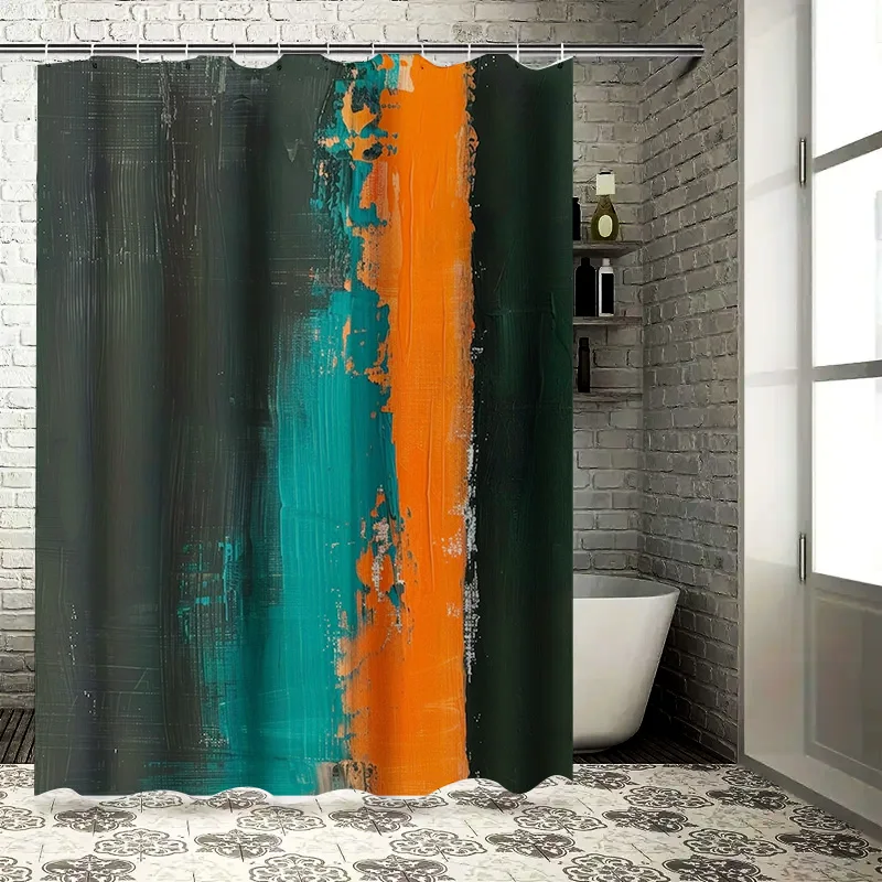 

Абстрактная красочная занавеска для ванны, украшение для душа, водонепроницаемый домашний декор, художественный дизайн, зеленый, оранжевый, черный, тональная полоса, принт, банка