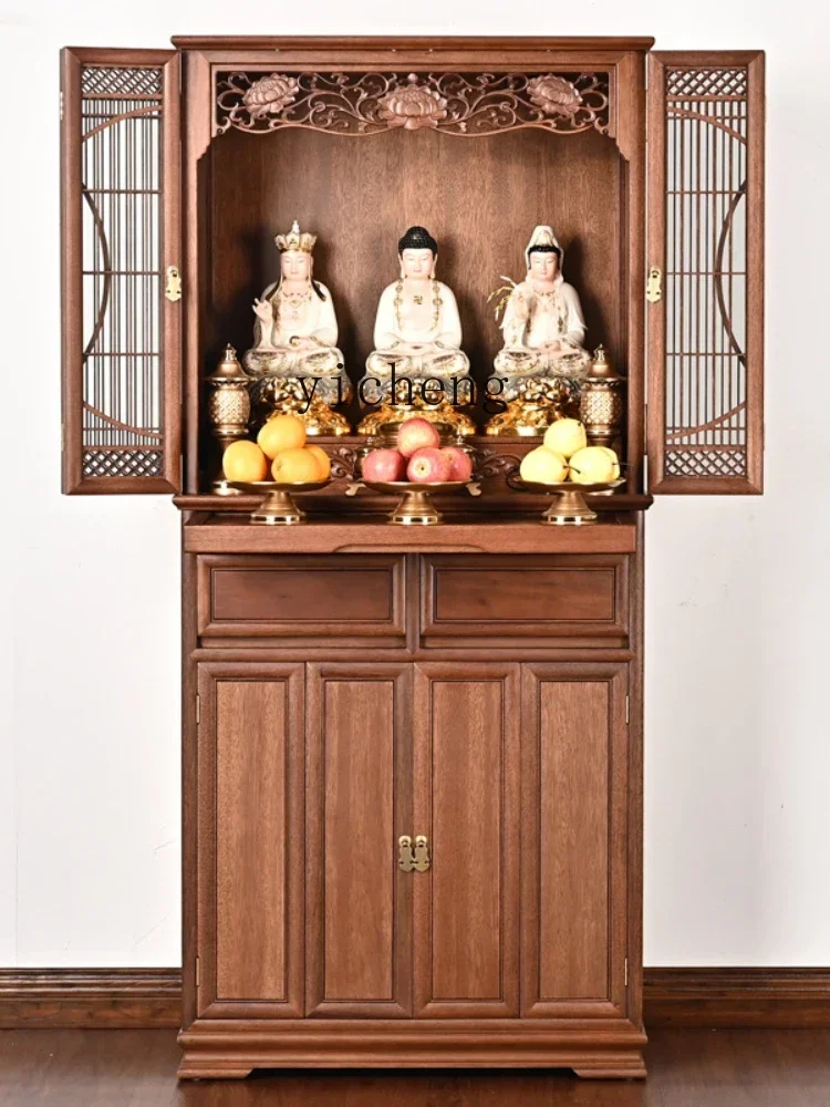 YY Buddha Niche Solid Wood Altar Clothes Closet Household Altar Cabinet Buddha Cabinet Altar New Chinese Shrine