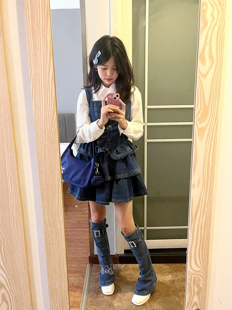 Zomer ort Cake Rok Dr Dames Denim Puffy Sve Afslanken Taille Cinched Hot Girl Dr A-lijn Silhouet 8-24 jaar oud