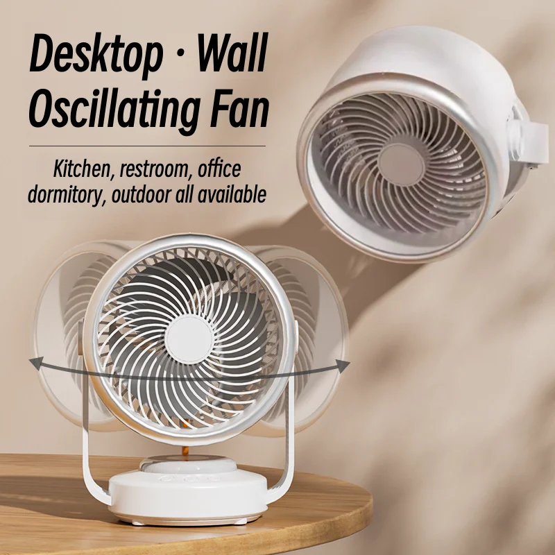 

Wireless Wall Mounted Electric Fan 6000mAh USB Rechargeable Portable Air Circulator Fan Desktop Oscillating Fan for Home Office