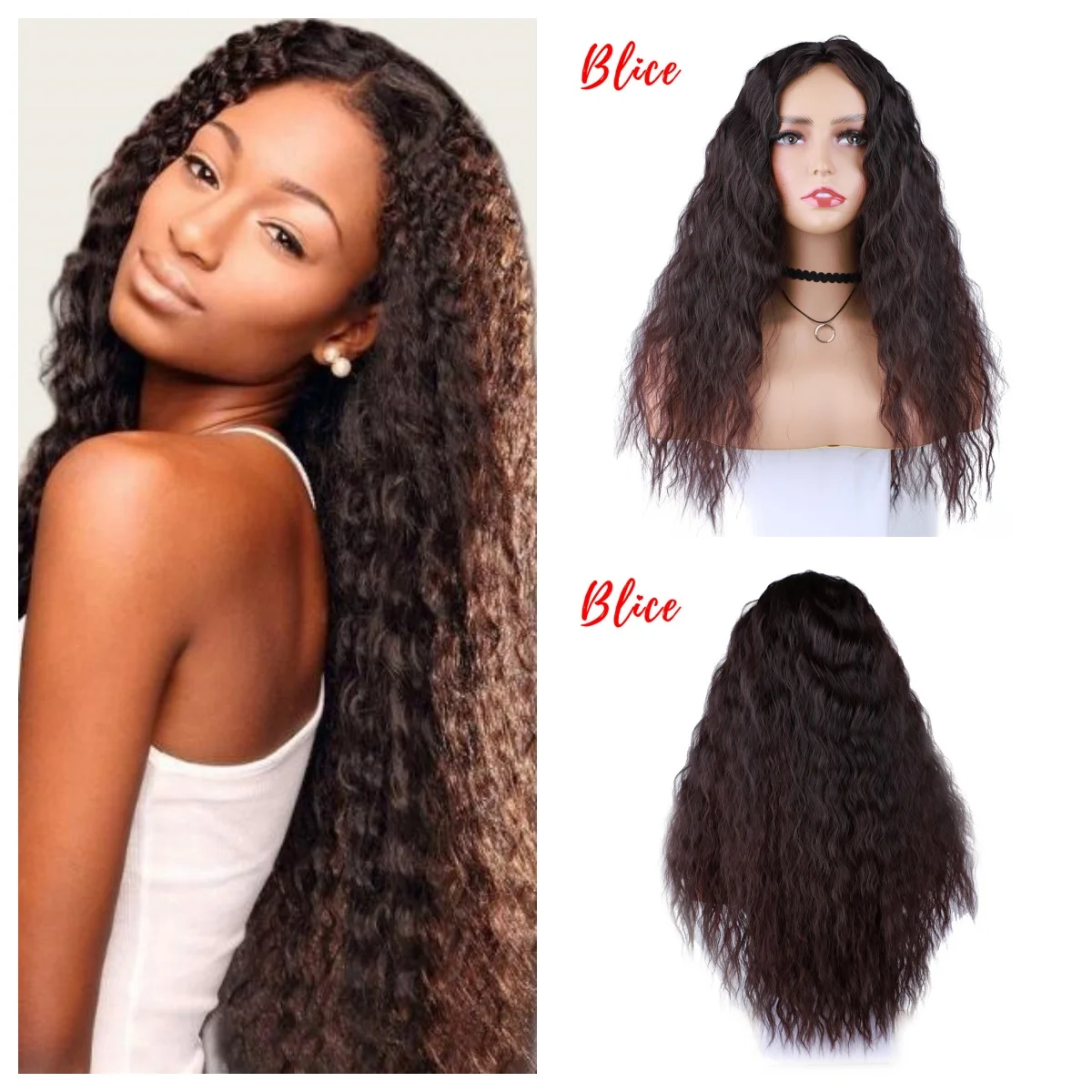 Blice Long Wavy Synthetic Kinky Curly Knekalon Afrocan American Curly High Temperature With Skin Topper 20Inch