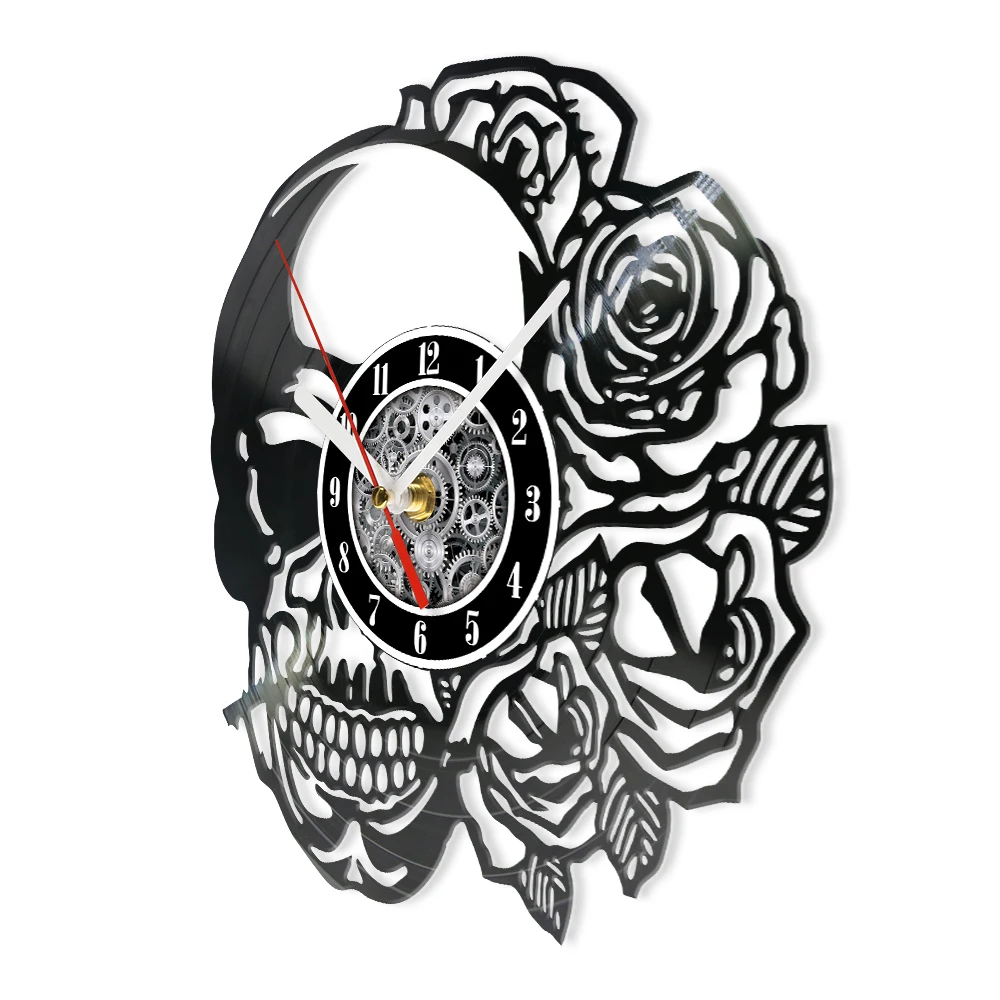 Day of the Dead Dia De Los Muertos Sugar Skull Vinyl Record Wall Clock Saints Day Halloween Home Decor Music Album Wall Clock