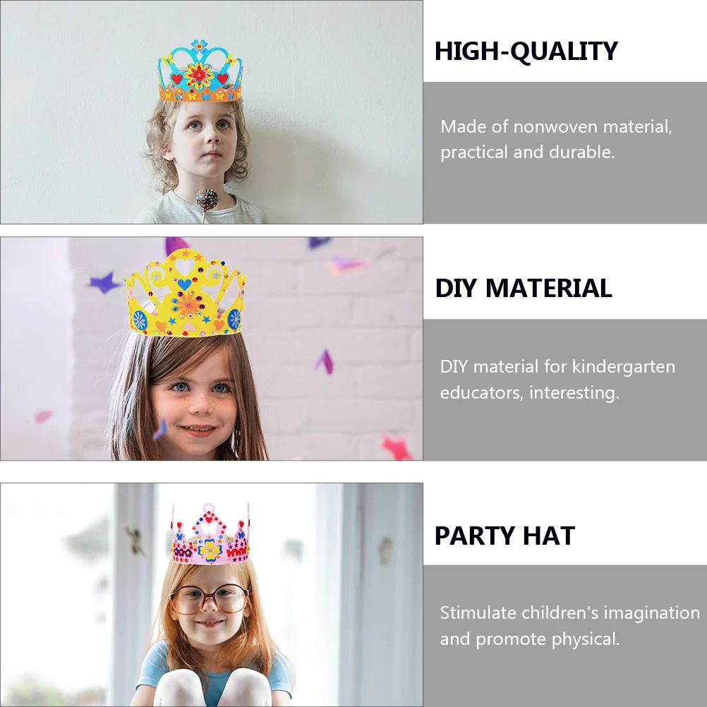 

6 Sets Princess Crown Hat DIY Craft Kits Kids Birthday Party Accessories Nonwoven Material Bright Colors Easy Assembly